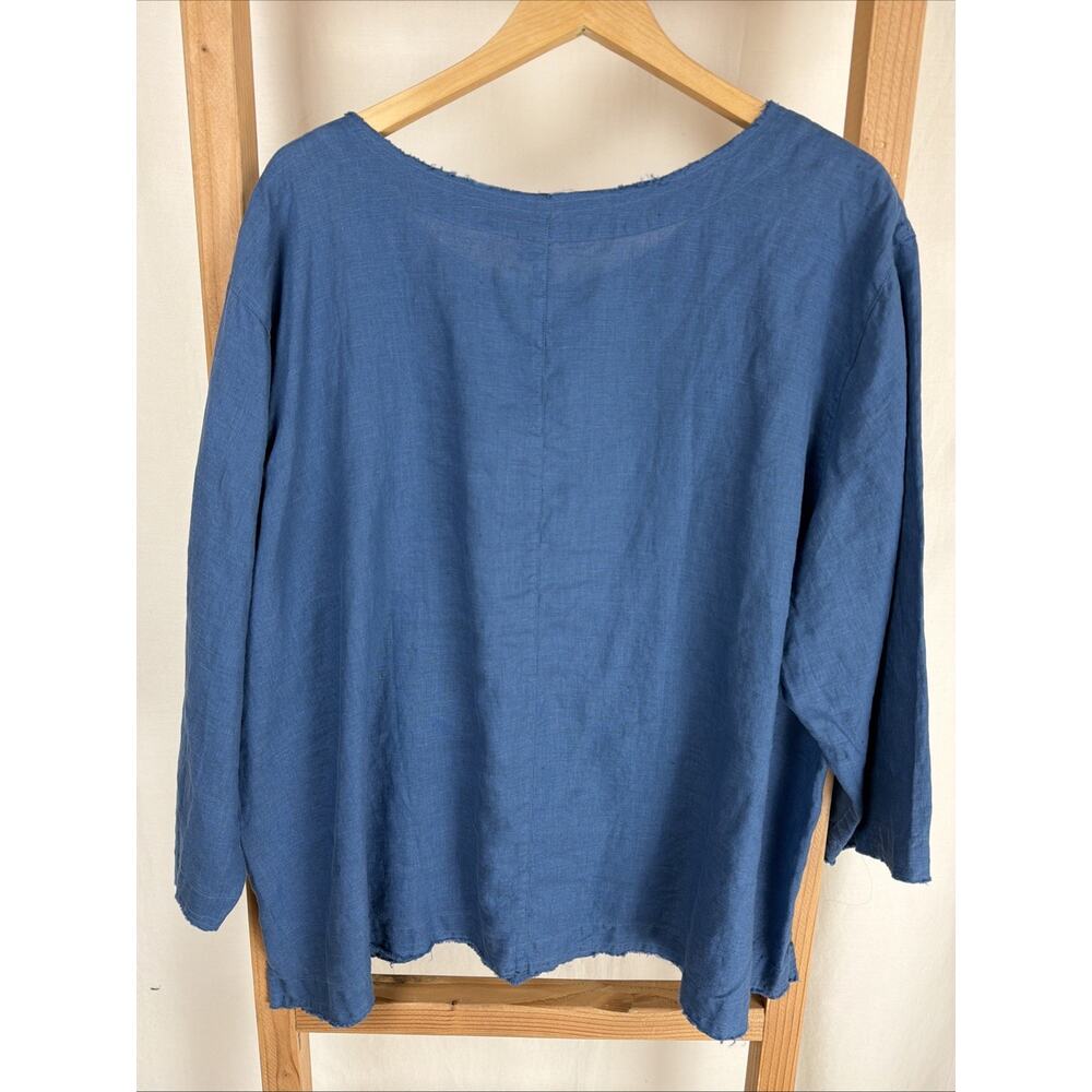 NWT Kleen Navy Fray Top 3.5 Side Slit 100% Linen #0833 XS - Picture 6 of 7
